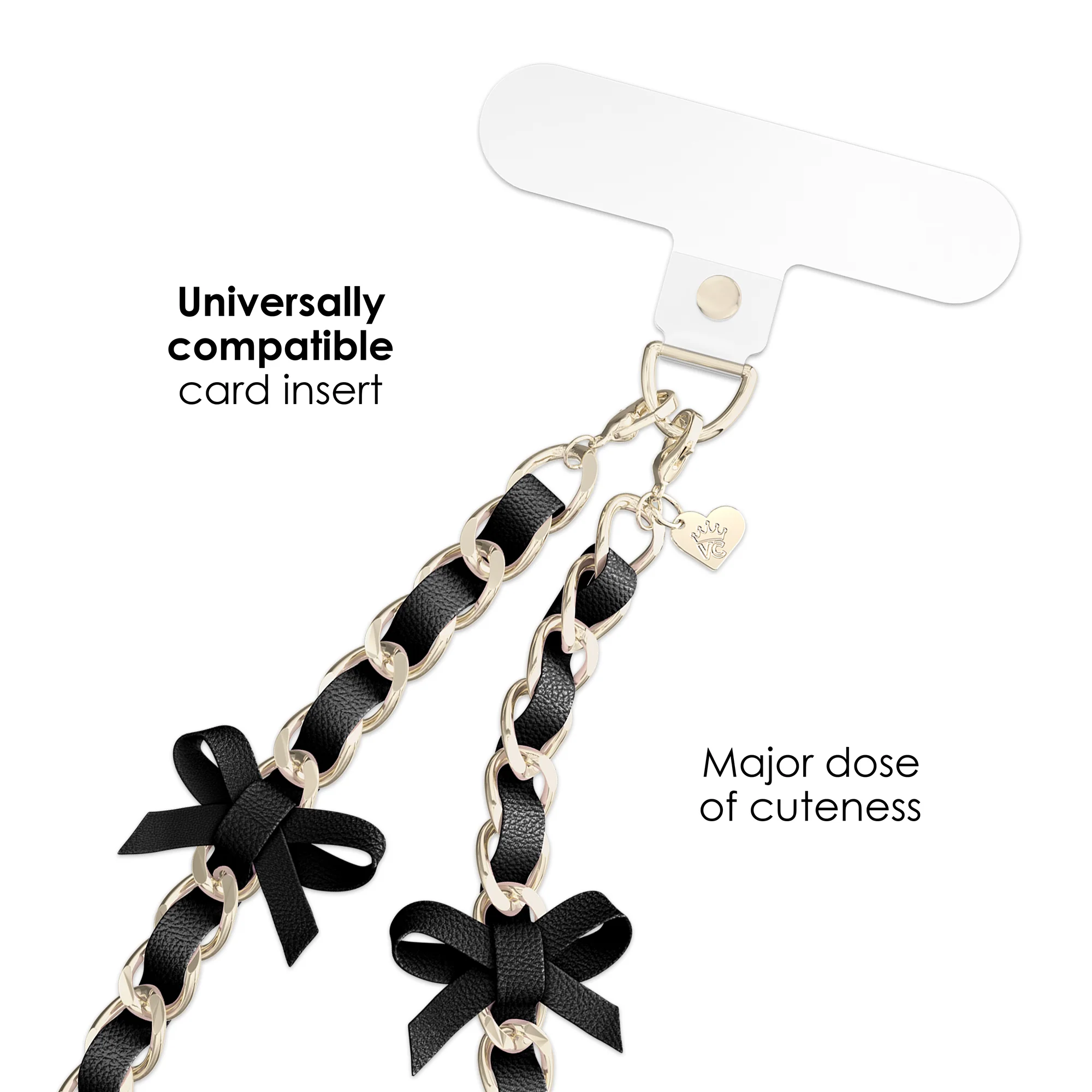 Black Bow Leather Chain Phone Charm - Image 3