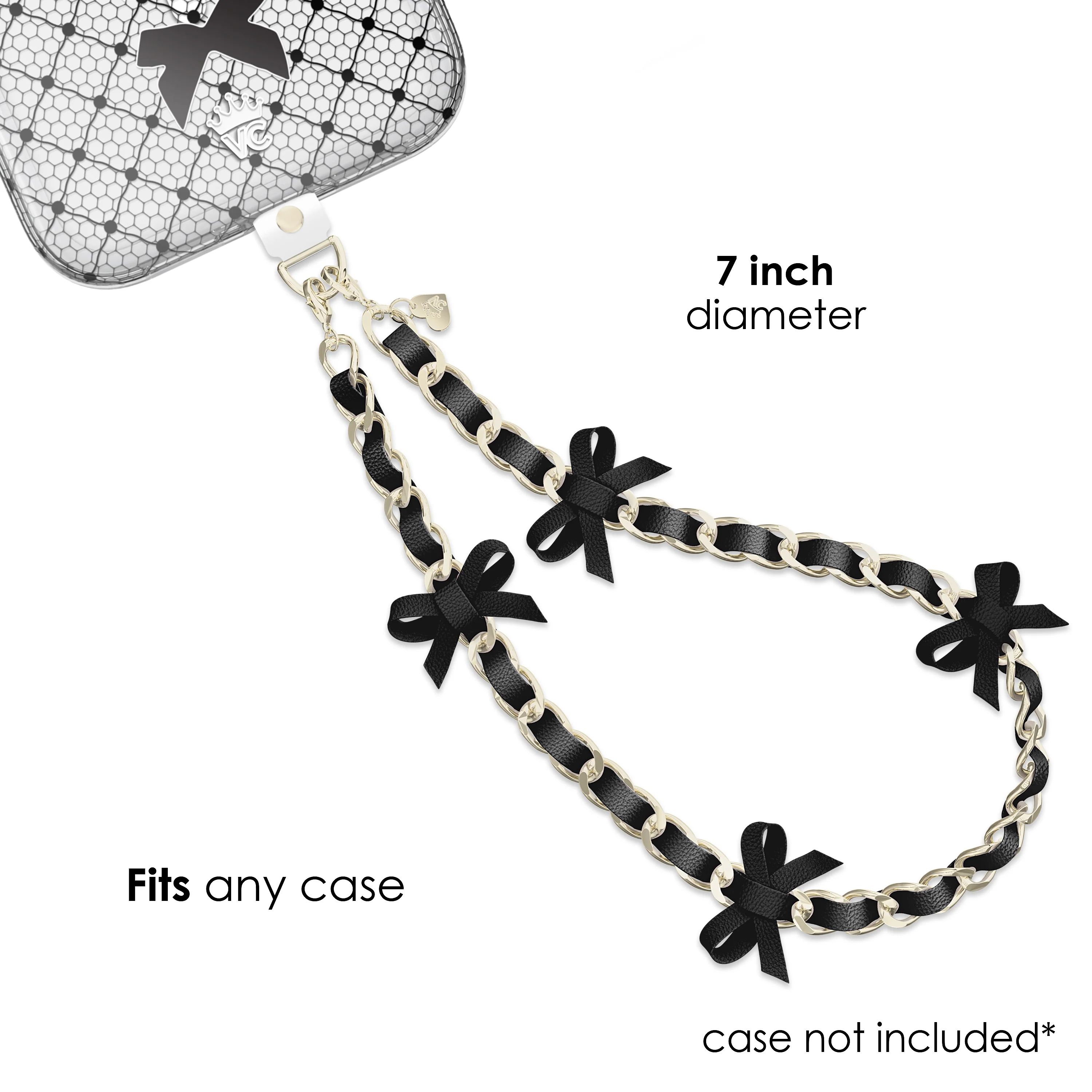 Black Bow Leather Chain Phone Charm - Image 4