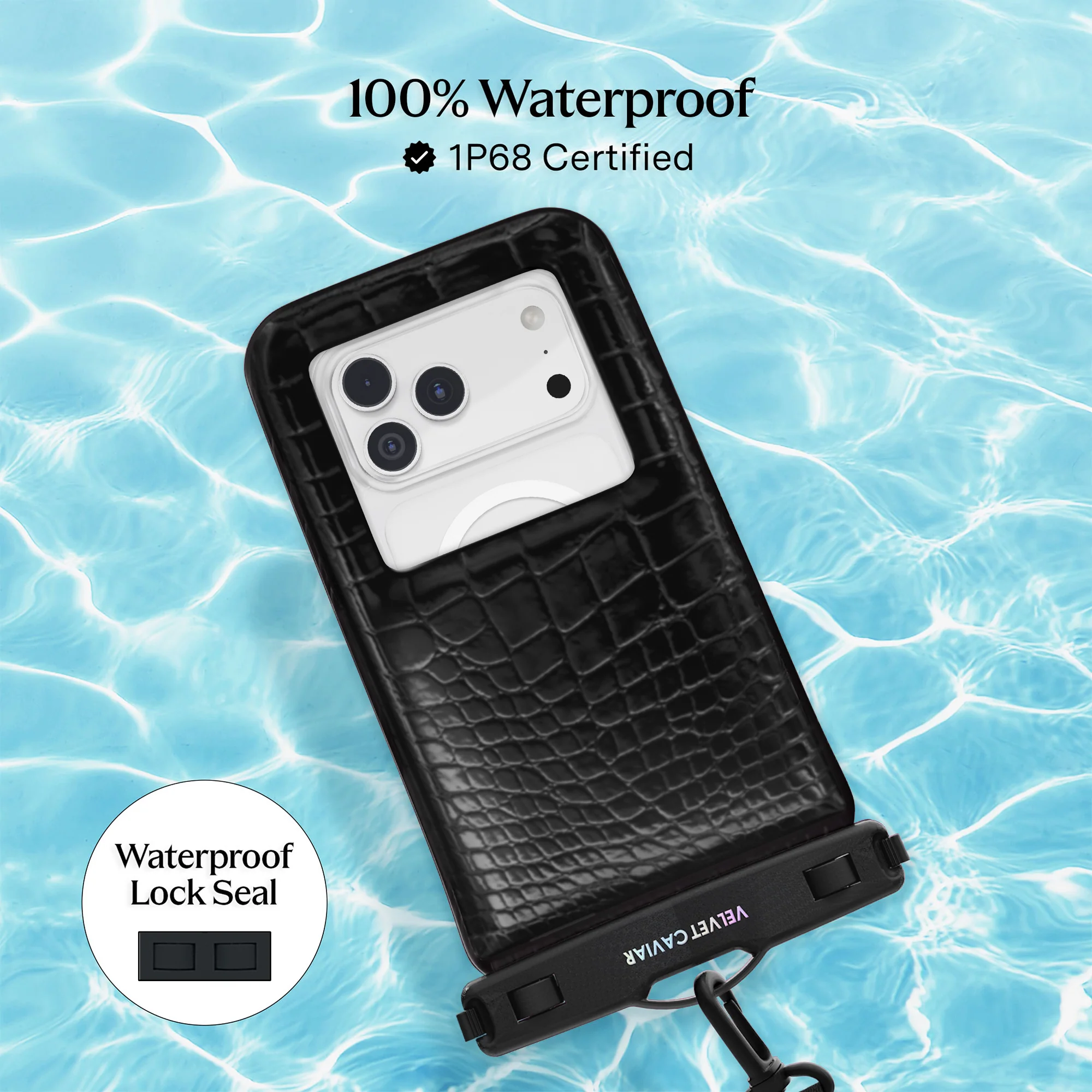 Black Croc Waterproof Floating Phone Pouch - Image 3