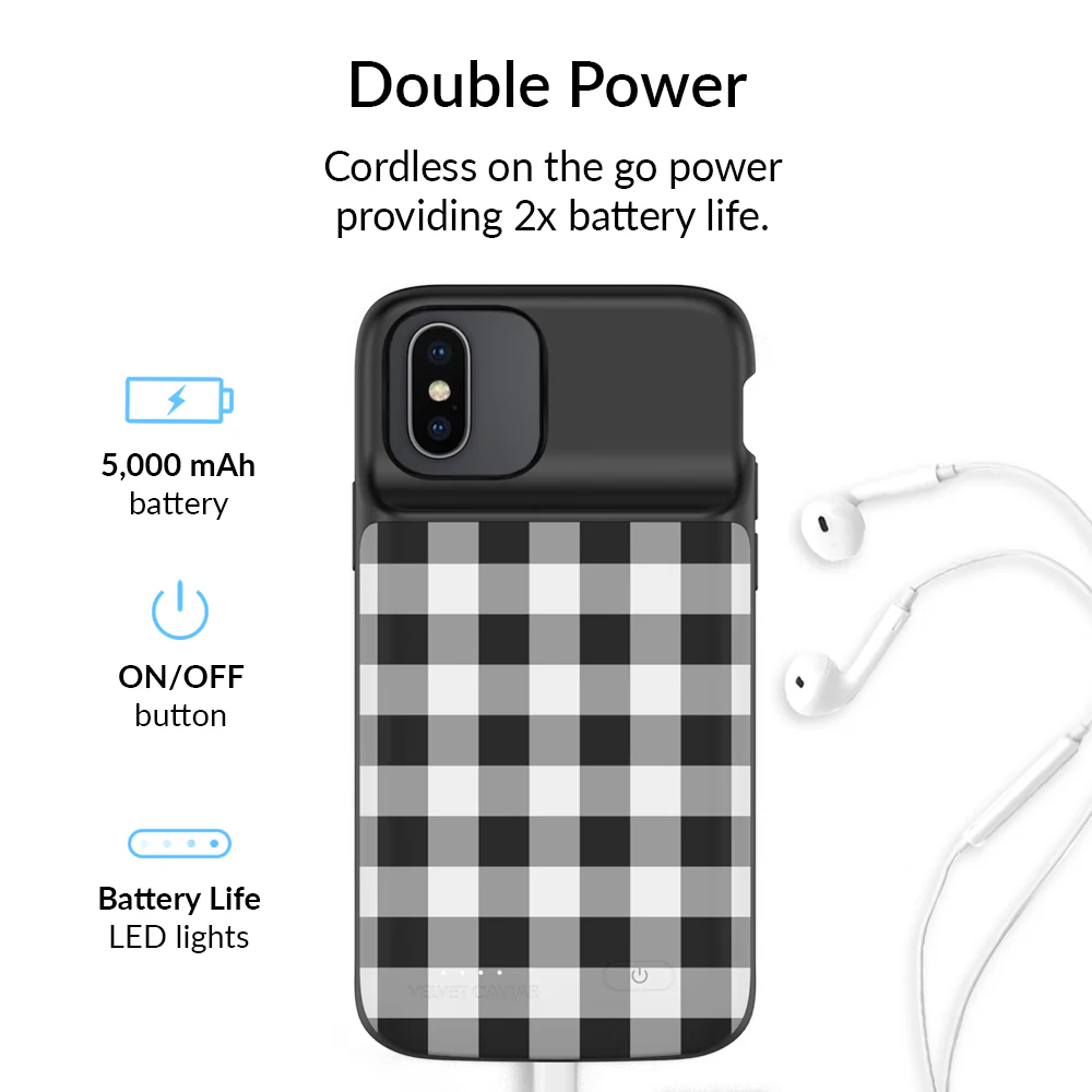 Black Gingham iPhone Charging Case - Image 10