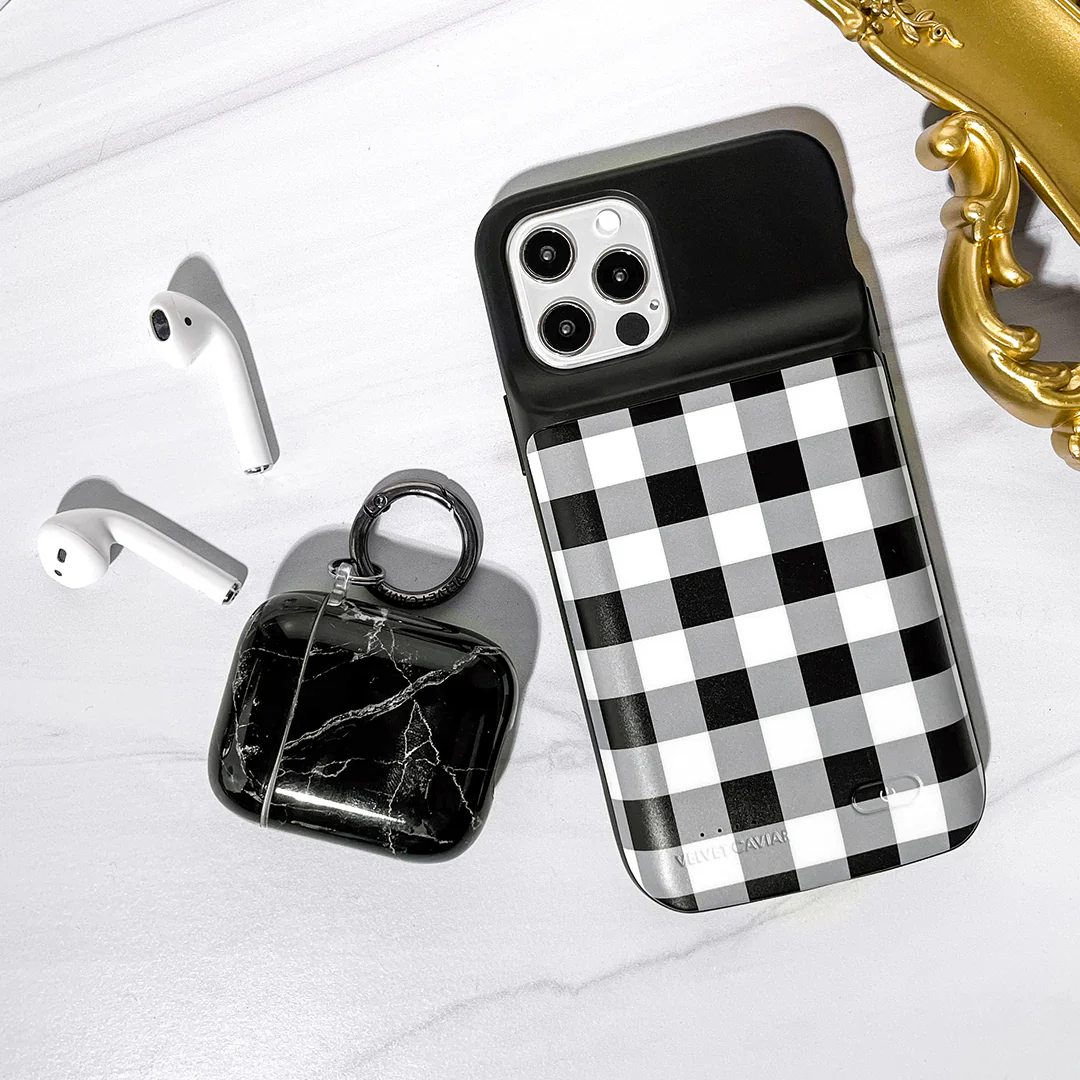 Black Gingham iPhone Charging Case - Image 23