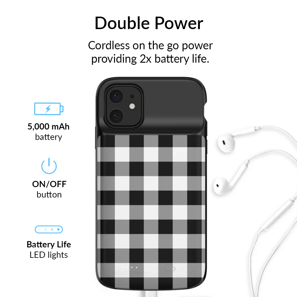 Black Gingham iPhone Charging Case - Image 24