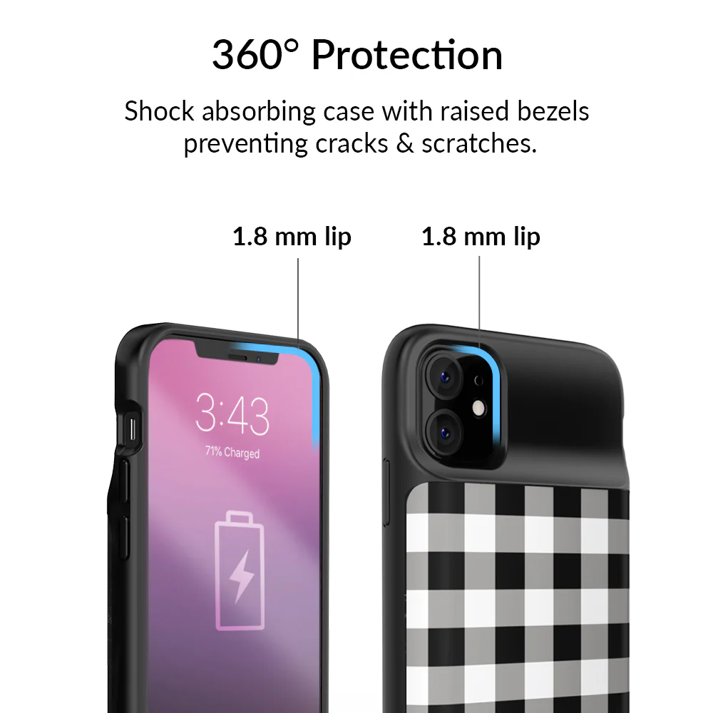 Black Gingham iPhone Charging Case - Image 26
