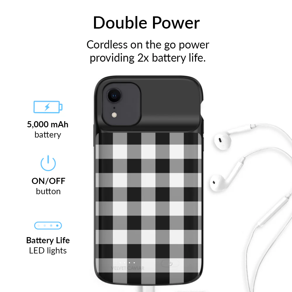 Black Gingham iPhone Charging Case - Image 3