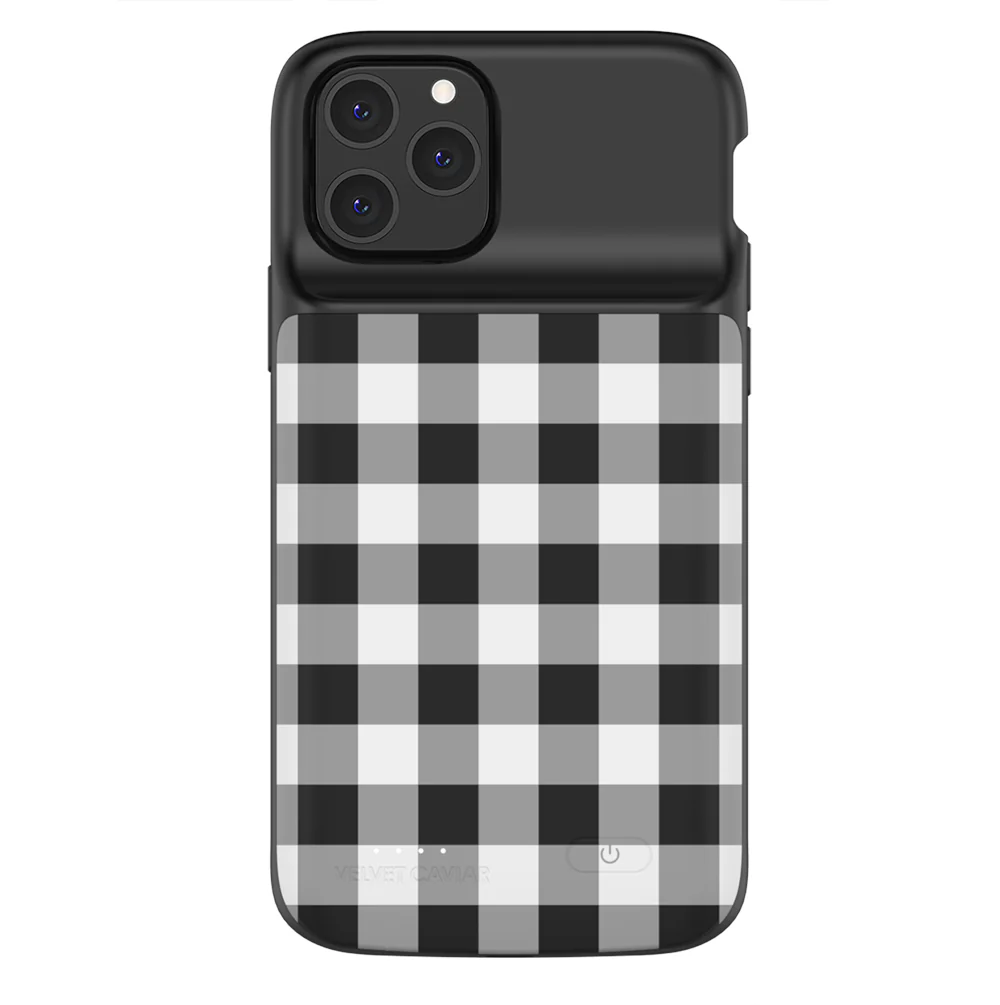 Black Gingham iPhone Charging Case - Image 36