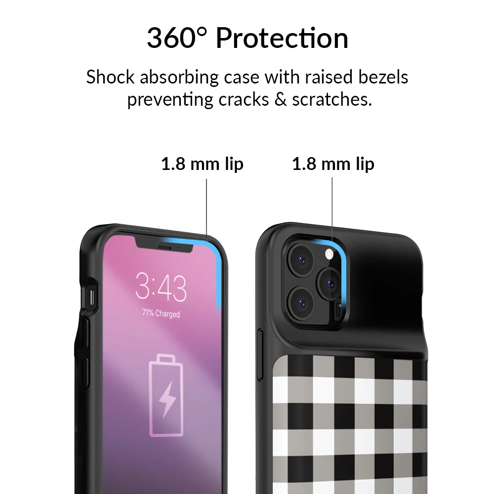 Black Gingham iPhone Charging Case - Image 40