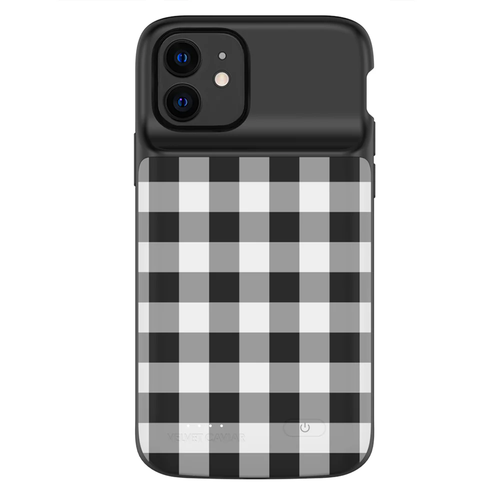 Black Gingham iPhone Charging Case - Image 43
