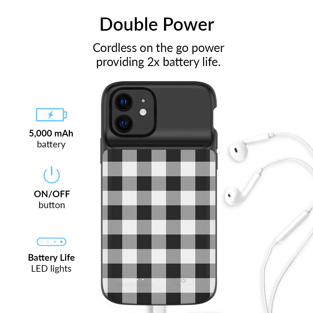 Black Gingham iPhone Charging Case - Image 45