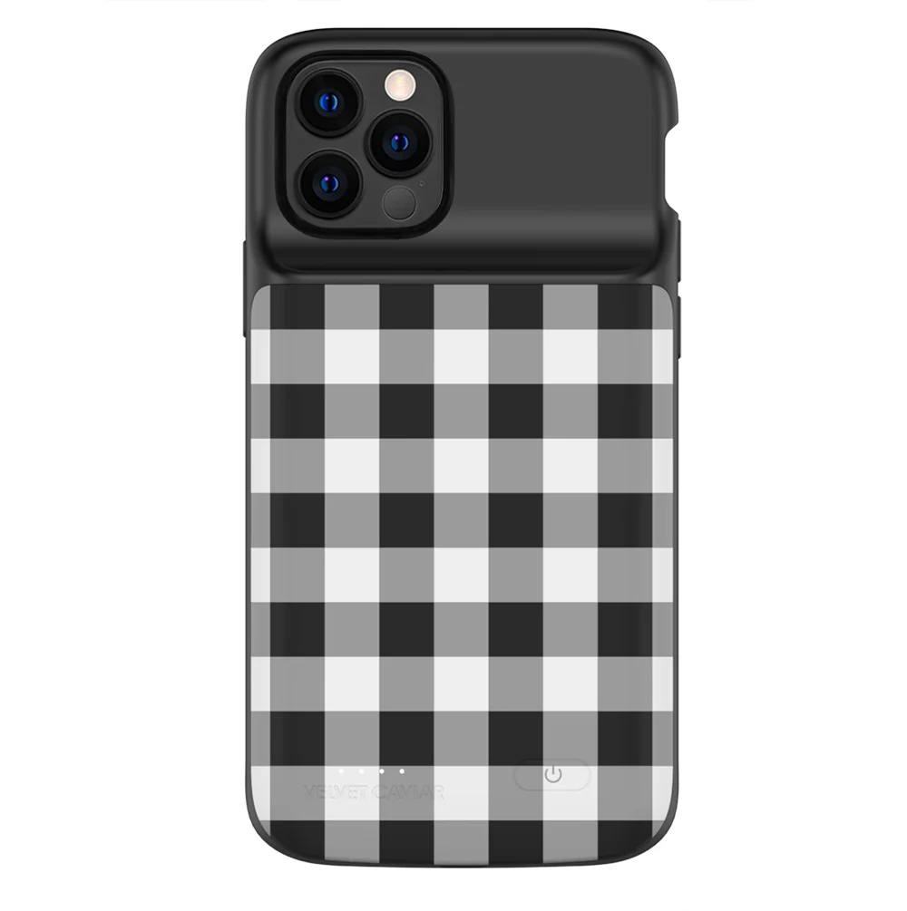 Black Gingham iPhone Charging Case - Image 57