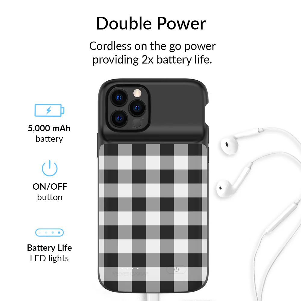 Black Gingham iPhone Charging Case - Image 59