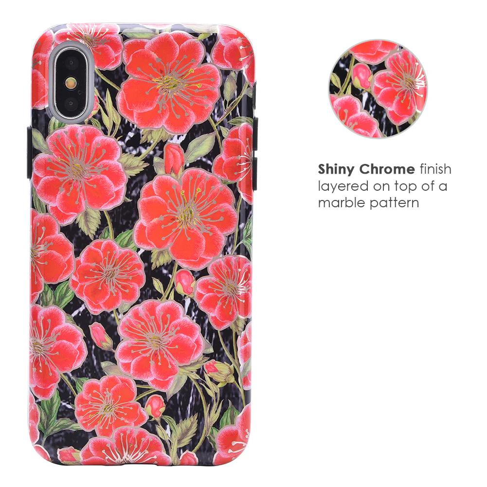 Black Hibiscus Rose Gold Chrome Floral iPhone Case - Image 12