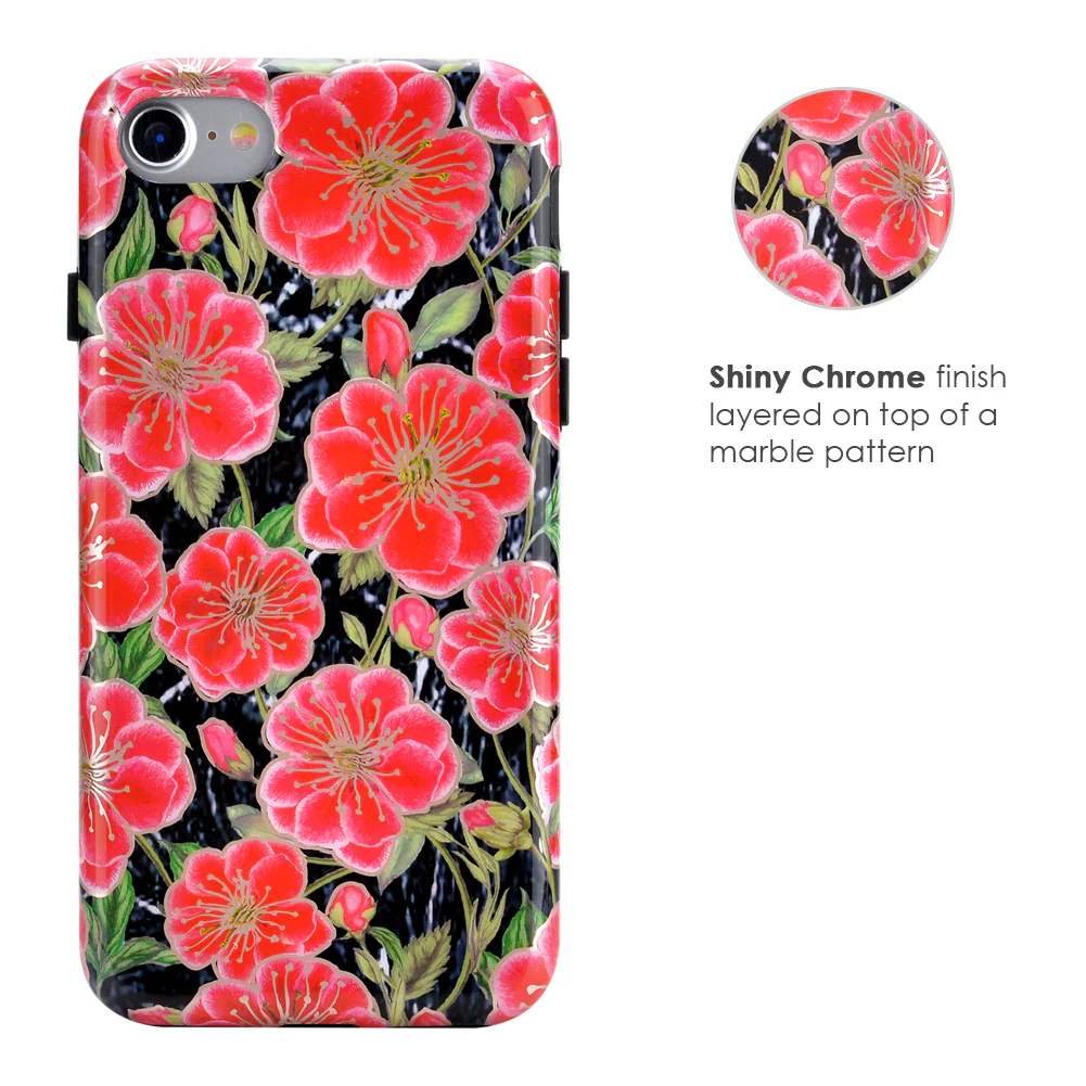 Black Hibiscus Rose Gold Chrome Floral iPhone Case - Image 6