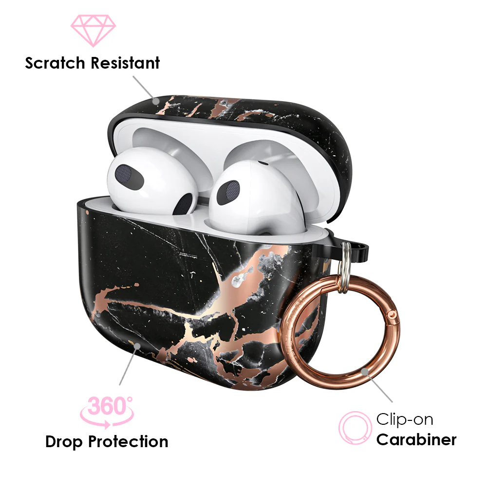 Black Marble Rose Gold Chrome AirPods Case - Image 10
