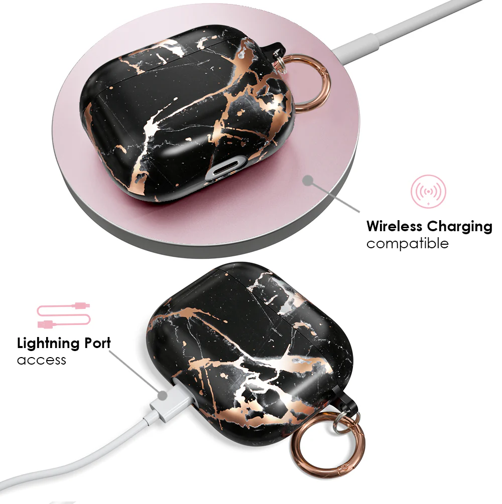 Black Marble Rose Gold Chrome AirPods Case - Image 11