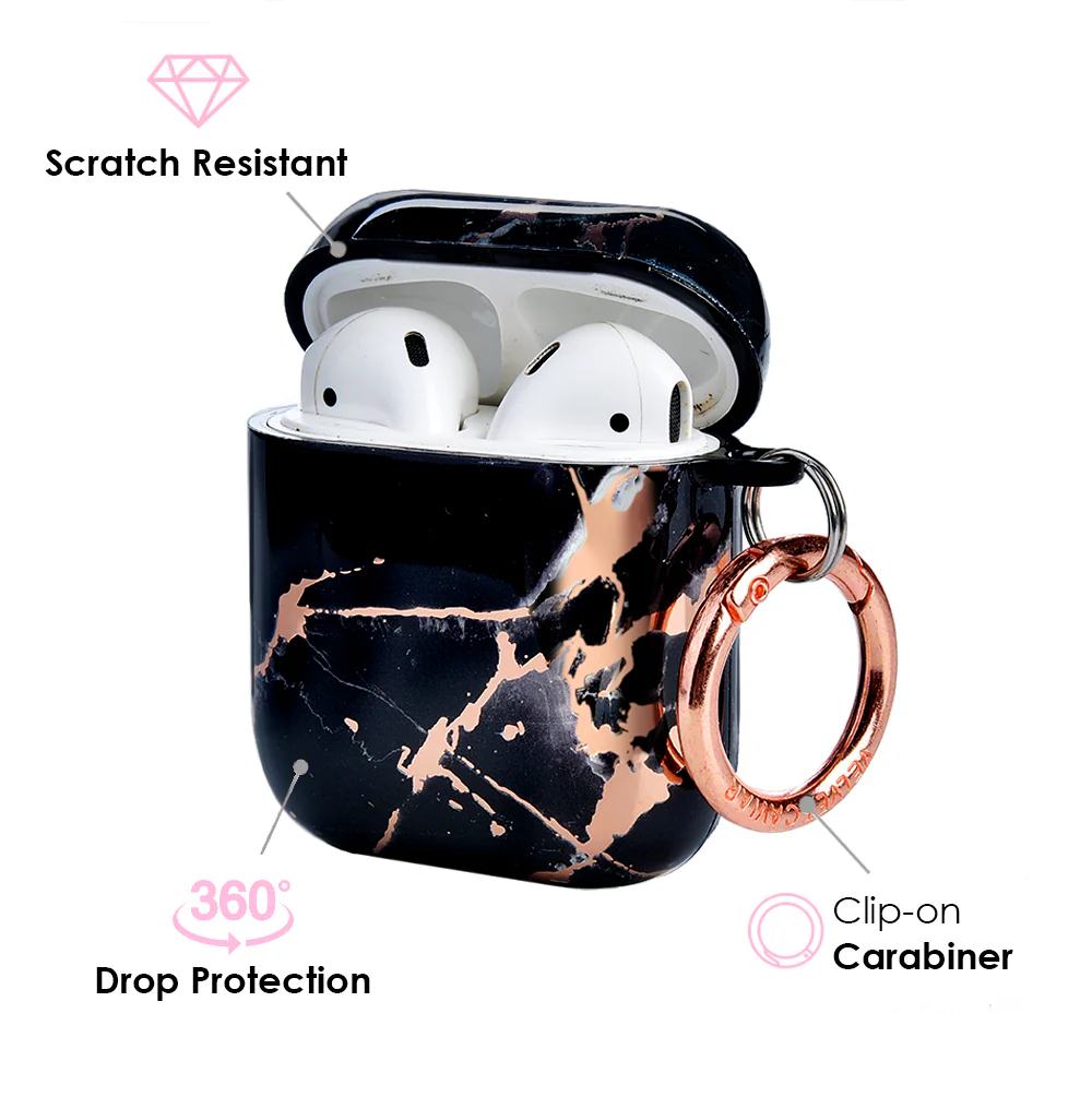 Black Marble Rose Gold Chrome AirPods Case - Image 2