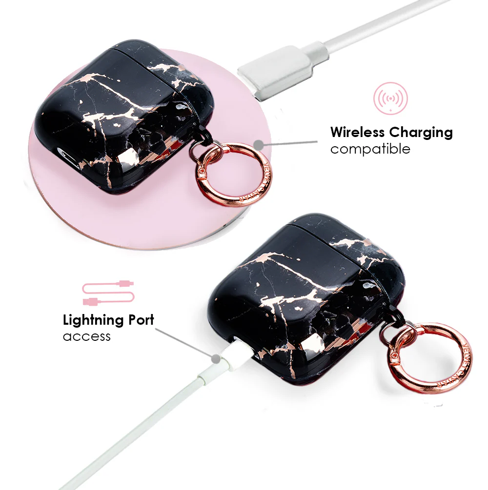 Black Marble Rose Gold Chrome AirPods Case - Image 3