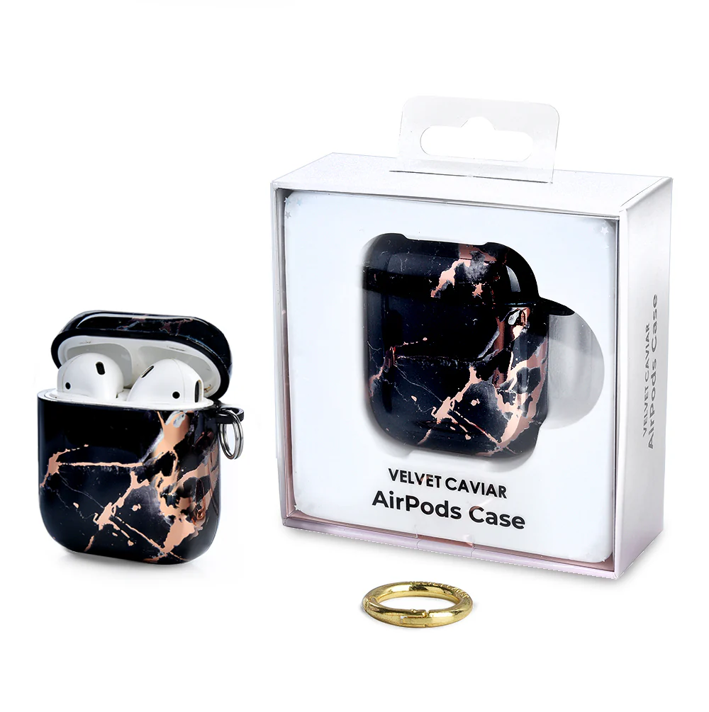 Black Marble Rose Gold Chrome AirPods Case - Image 4