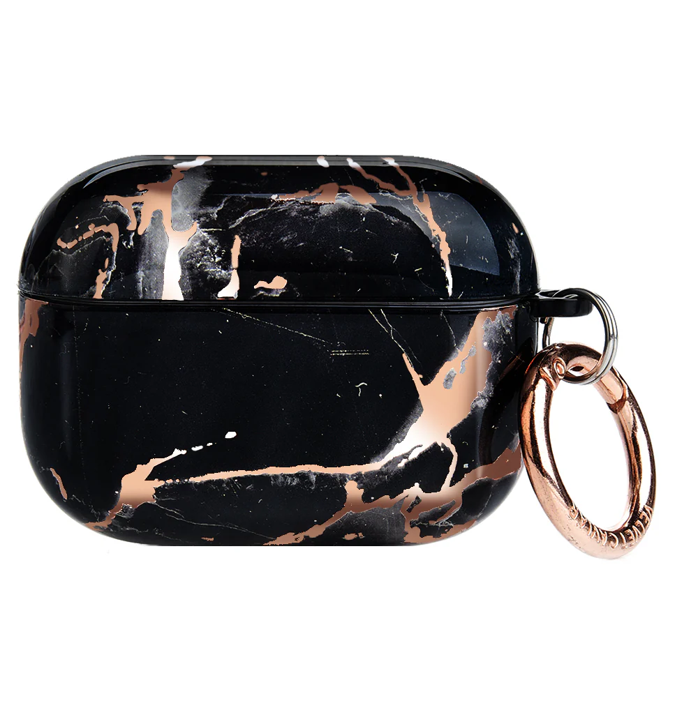 Black Marble Rose Gold Chrome AirPods Case - Image 5