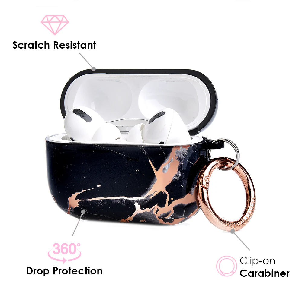 Black Marble Rose Gold Chrome AirPods Case - Image 6