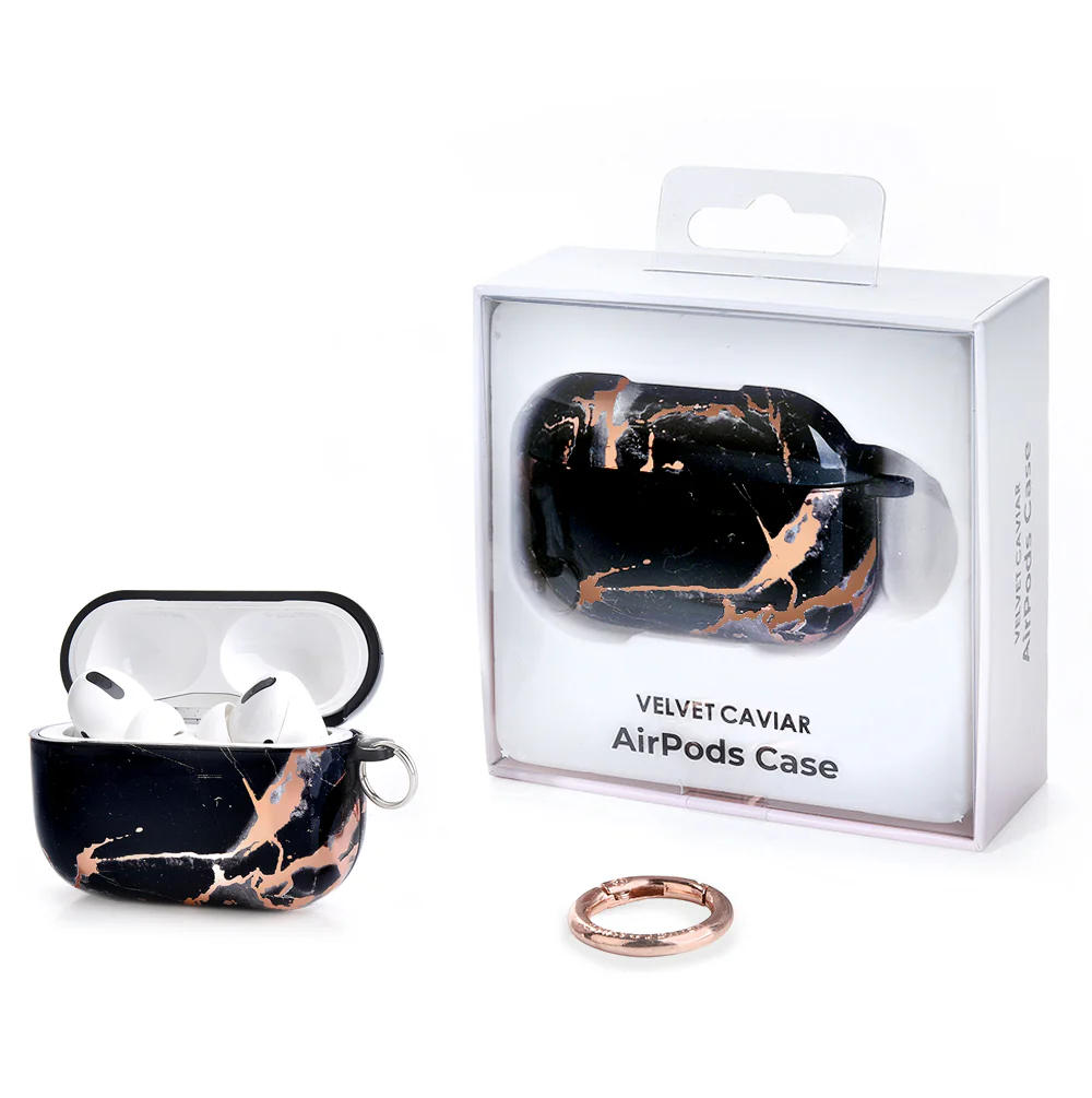 Black Marble Rose Gold Chrome AirPods Case - Image 8