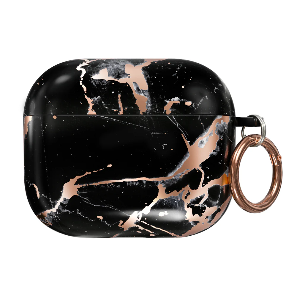 Black Marble Rose Gold Chrome AirPods Case - Image 9