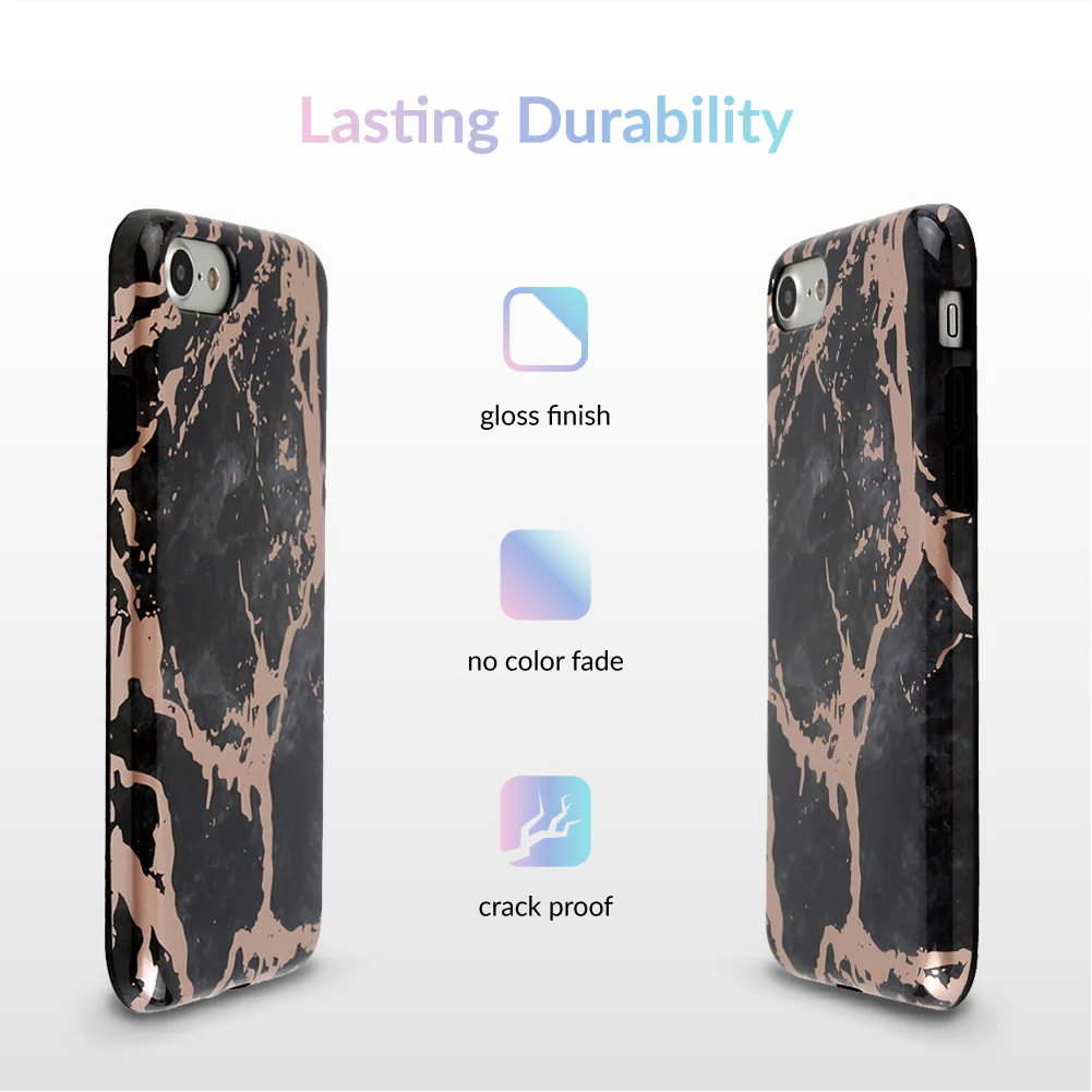 Black Marble Rose Gold Chrome iPhone Case - Image 11