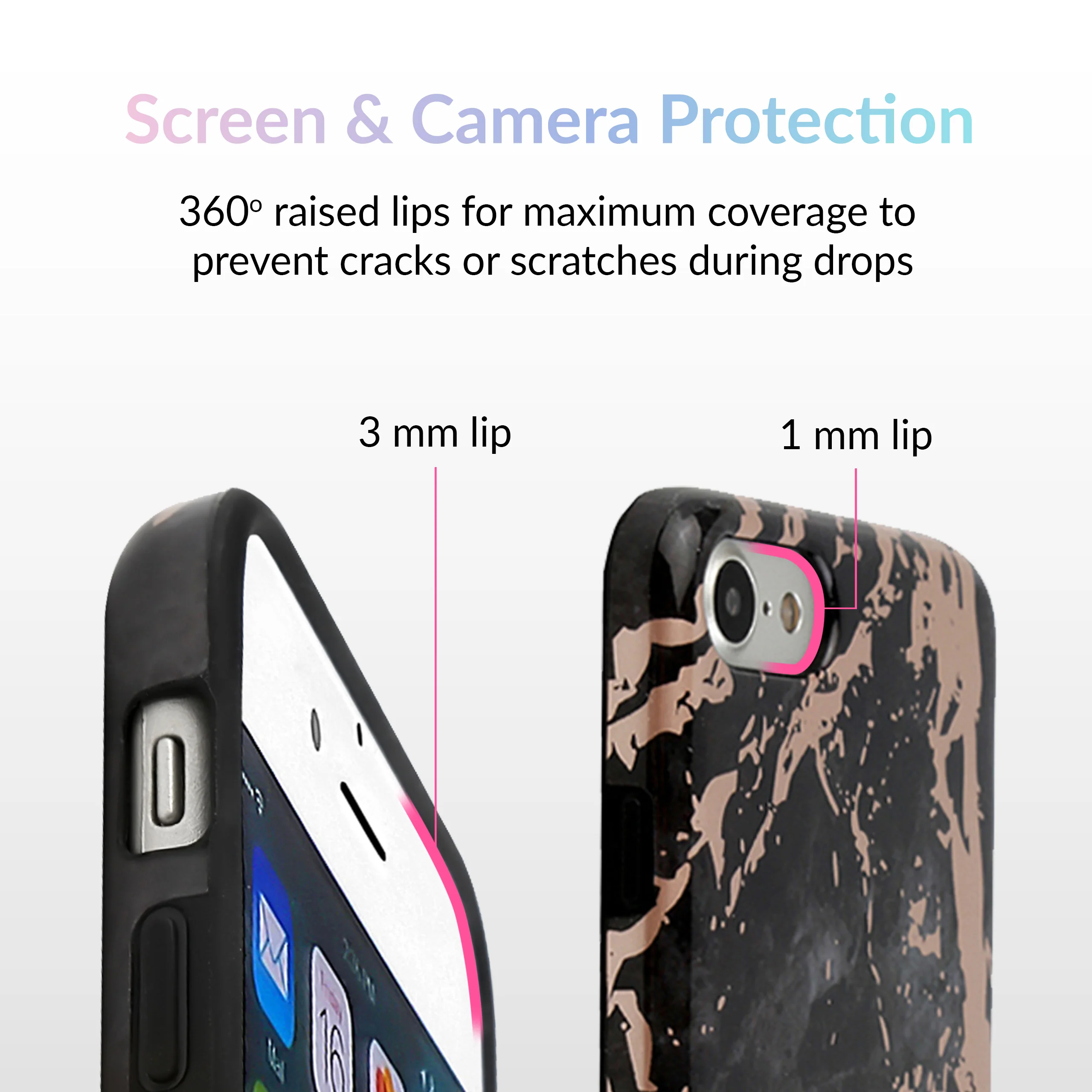 Black Marble Rose Gold Chrome iPhone Case - Image 3
