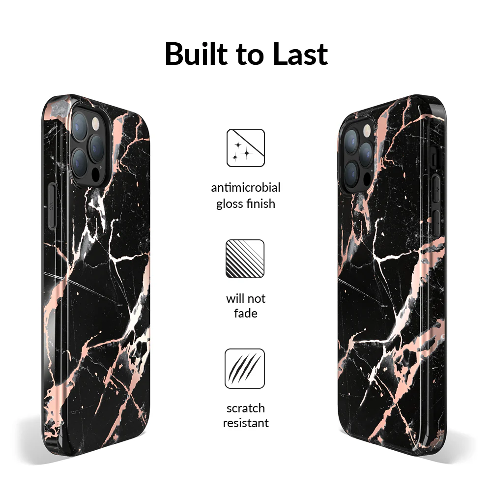Black Marble Rose Gold Chrome iPhone Case - Image 59