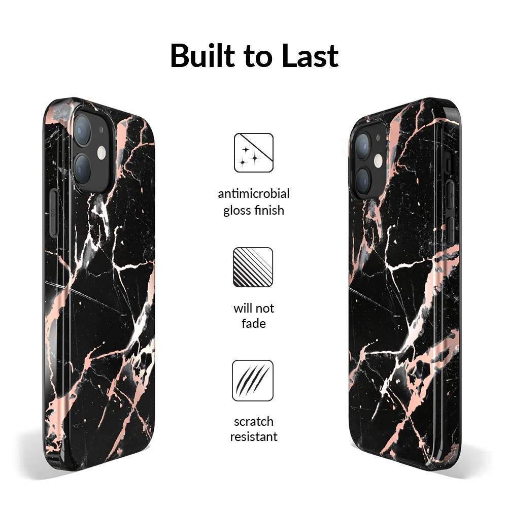 Black Marble Rose Gold Chrome iPhone Case - Image 69
