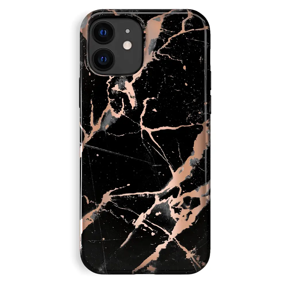 Black Marble Rose Gold Chrome iPhone Case - Image 71