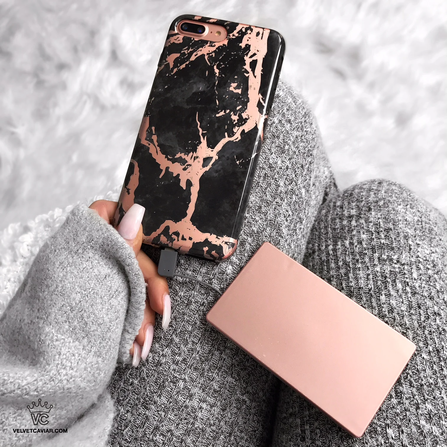Black Marble Rose Gold Chrome iPhone Case - Image 8