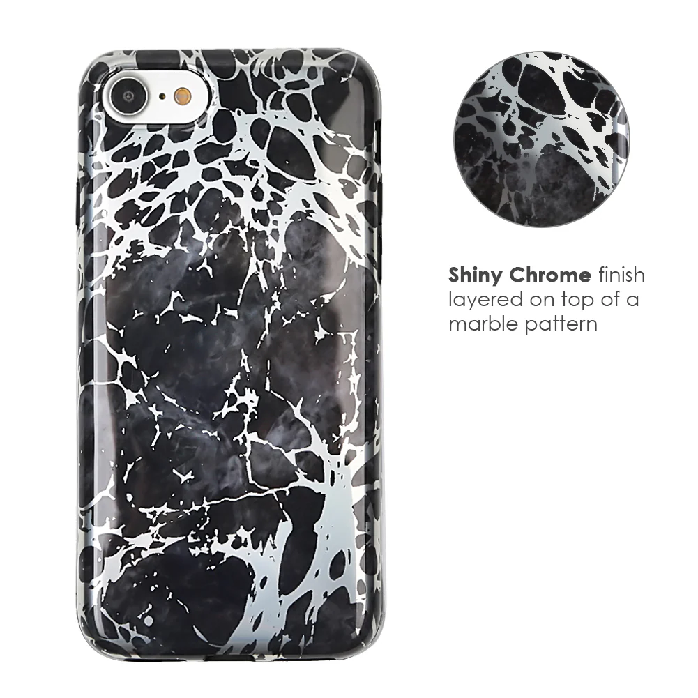 Black Marble Silver Chrome iPhone Case - Image 11