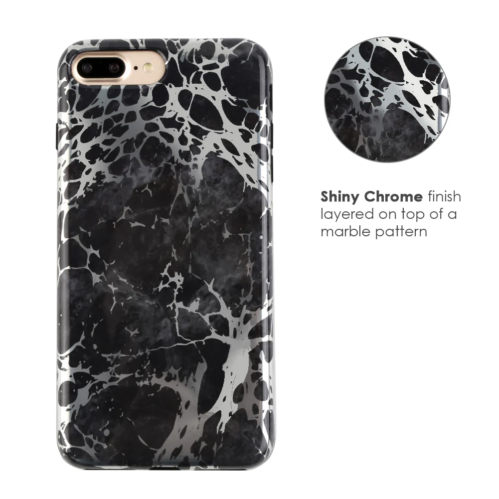 Black Marble Silver Chrome iPhone Case - Image 23