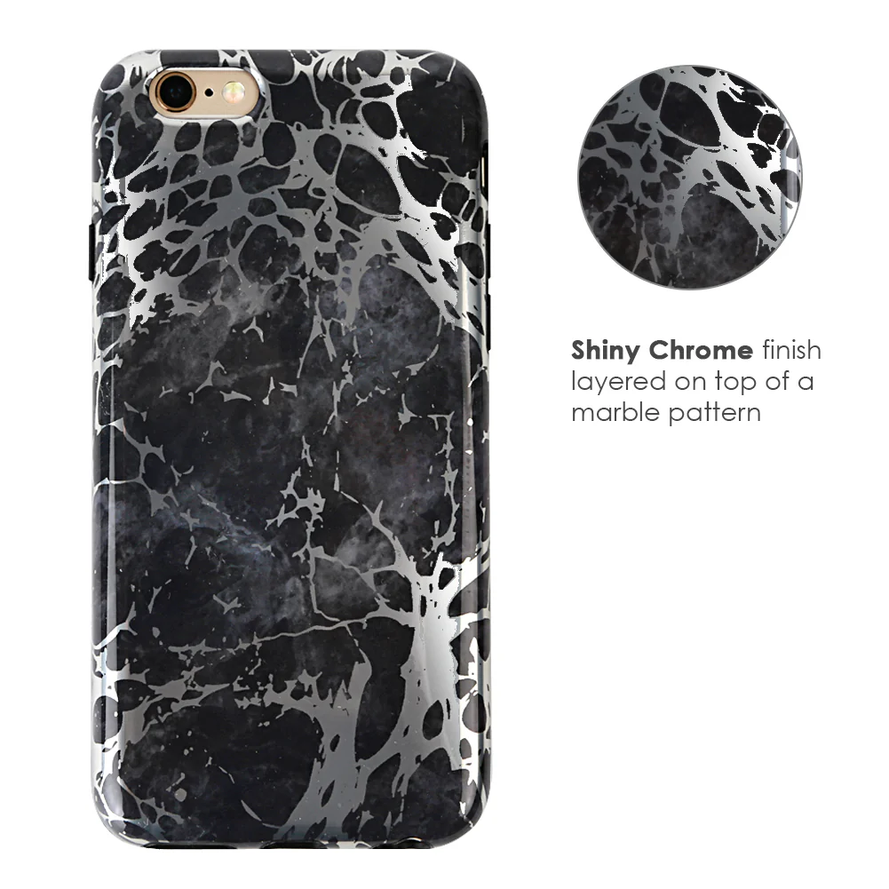 Black Marble Silver Chrome iPhone Case - Image 35