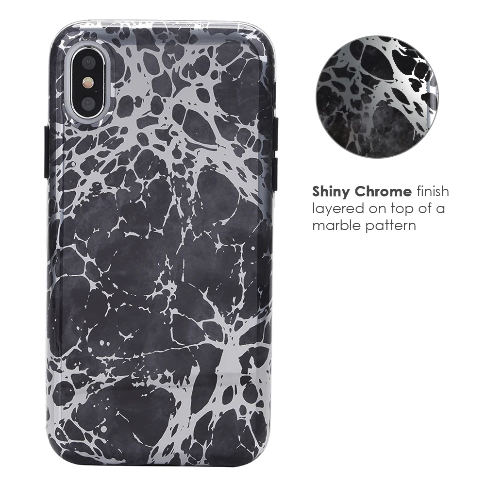 Black Marble Silver Chrome iPhone Case - Image 41