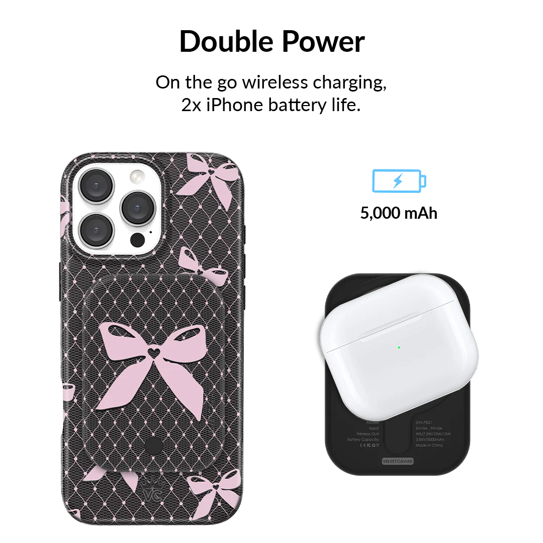 Lacy Pink Bows MagSafe Battery Power Pack - Image 3