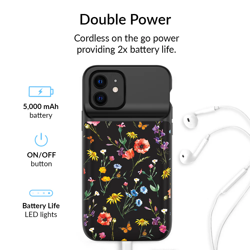 Black Wildflower iPhone Charging Case - Image 38