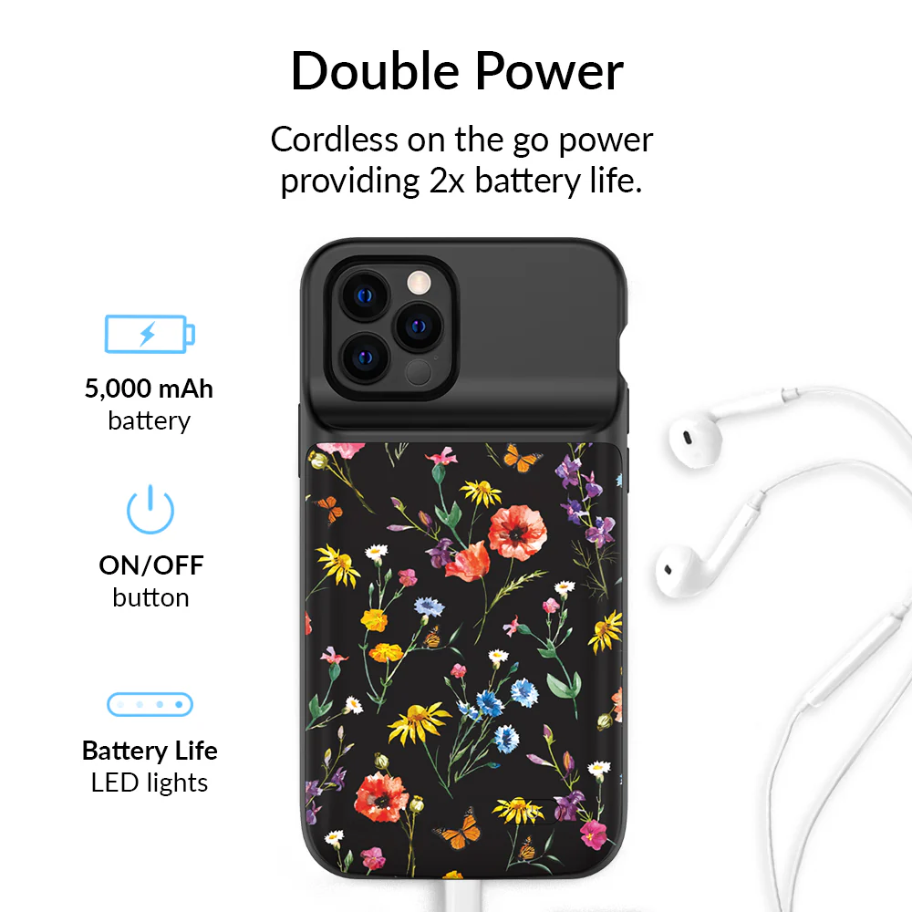 Black Wildflower iPhone Charging Case - Image 44