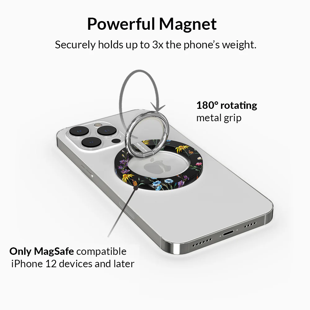 Black Wildflower MagSafe Grip Ring - Image 3