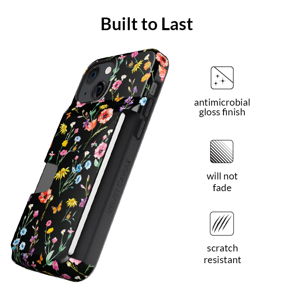 Black Wildflower iPhone Wallet Case - Image 103