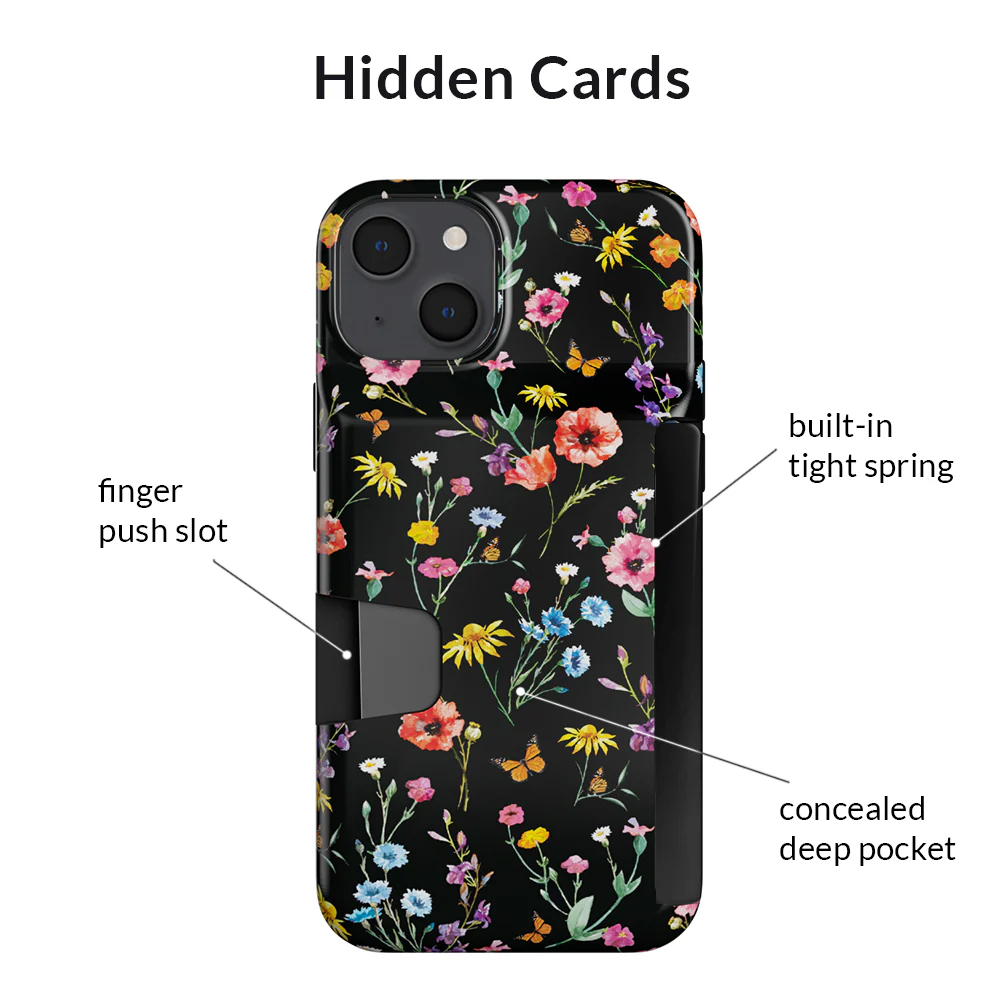 Black Wildflower iPhone Wallet Case - Image 107