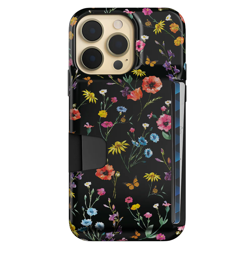 Black Wildflower iPhone Wallet Case - Image 119