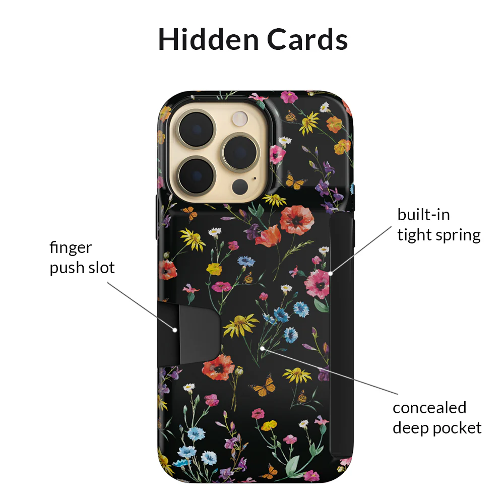 Black Wildflower iPhone Wallet Case - Image 122