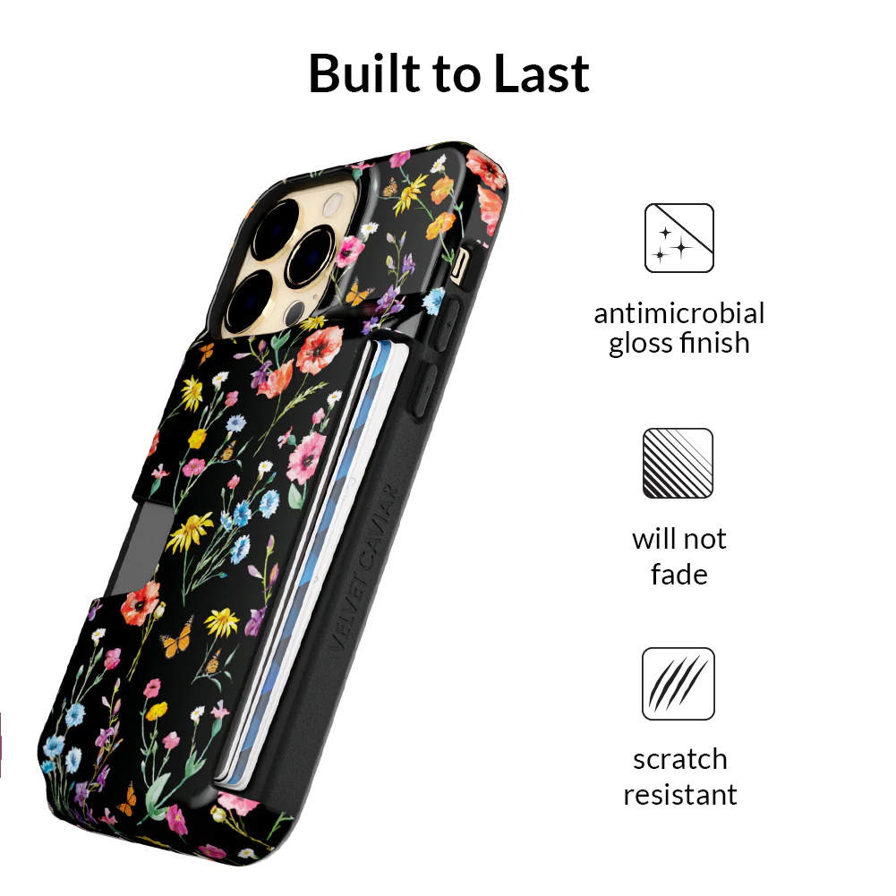 Black Wildflower iPhone Wallet Case - Image 126