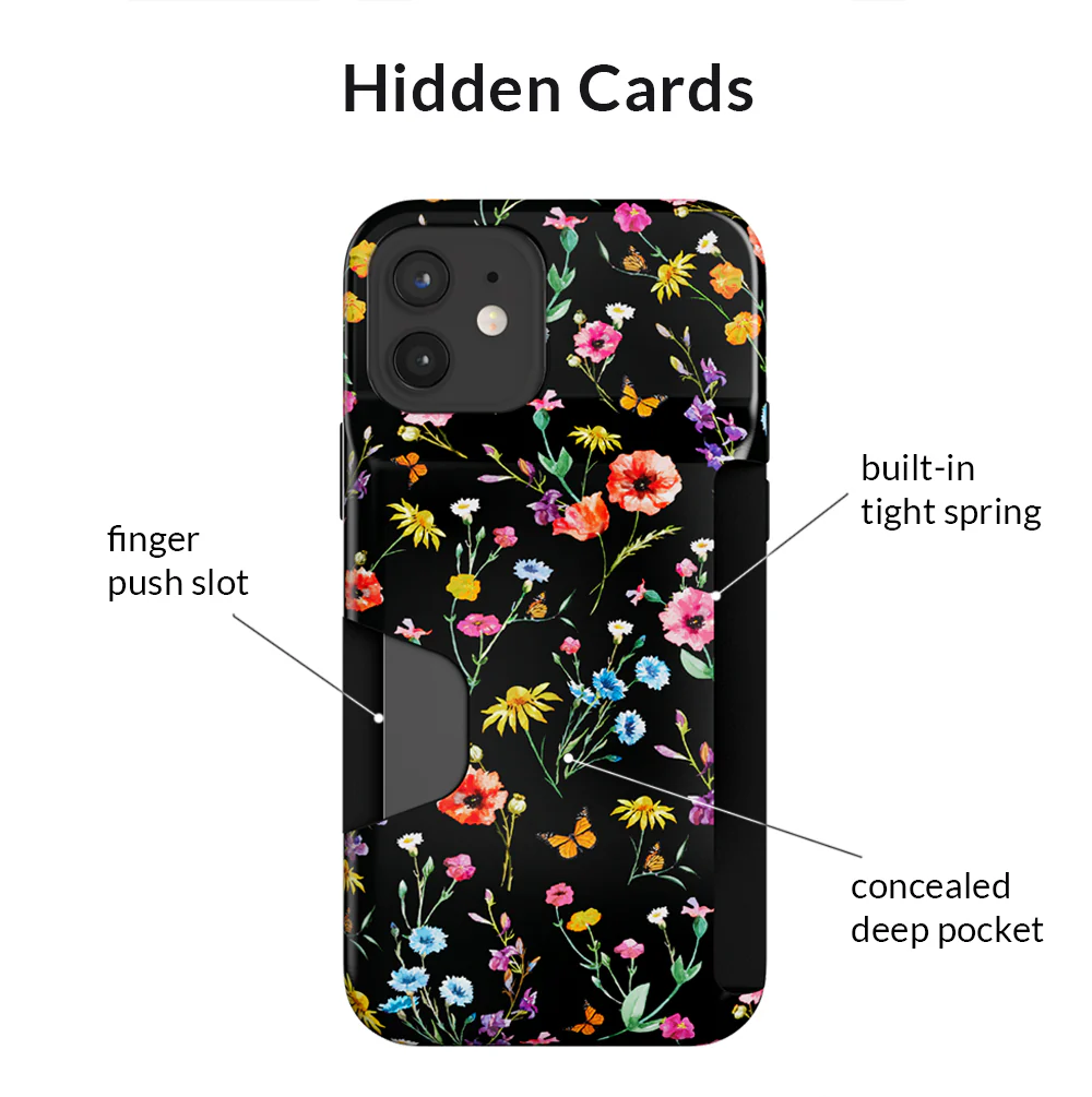 Black Wildflower iPhone Wallet Case - Image 20