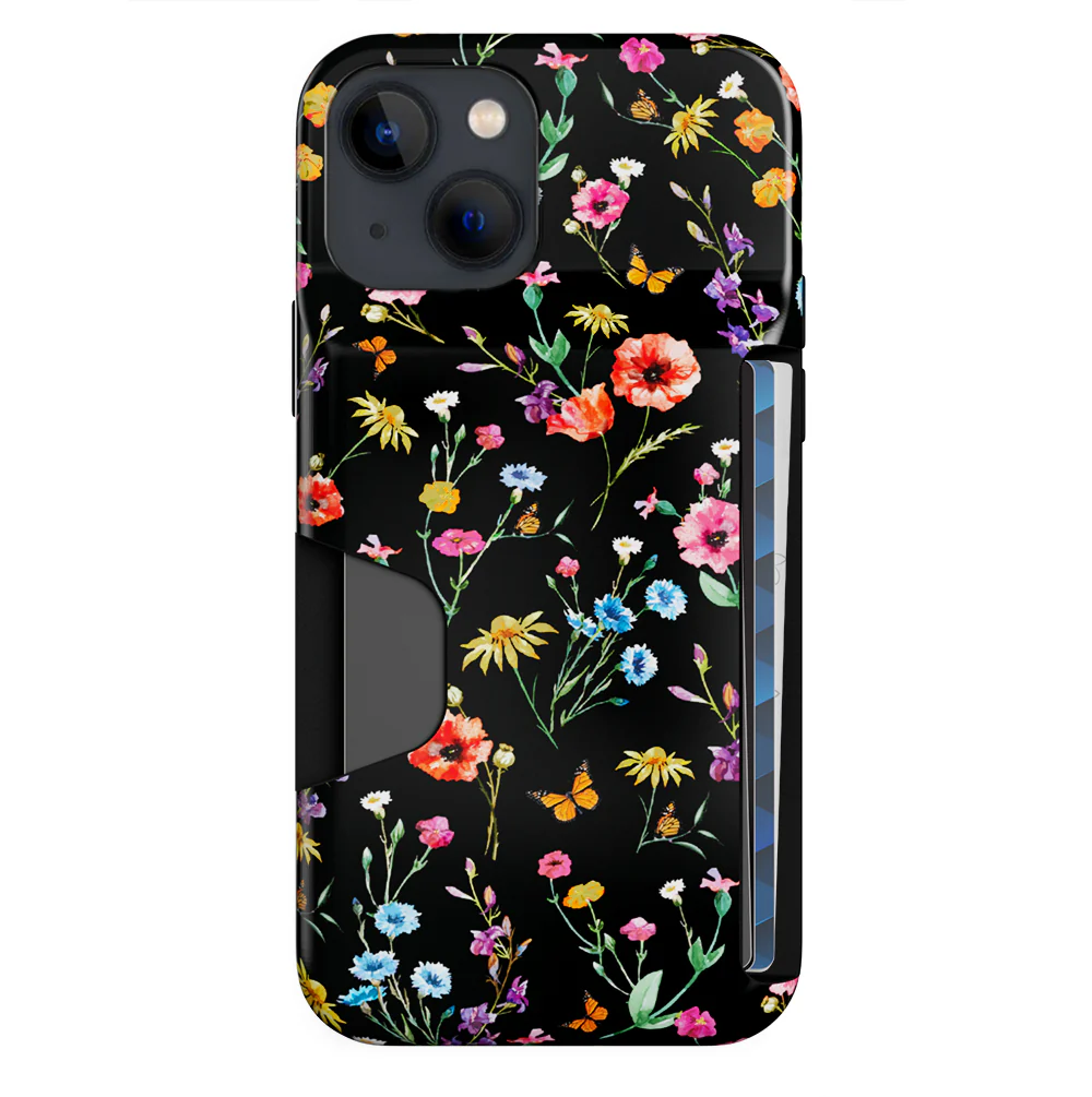 Black Wildflower iPhone Wallet Case - Image 25