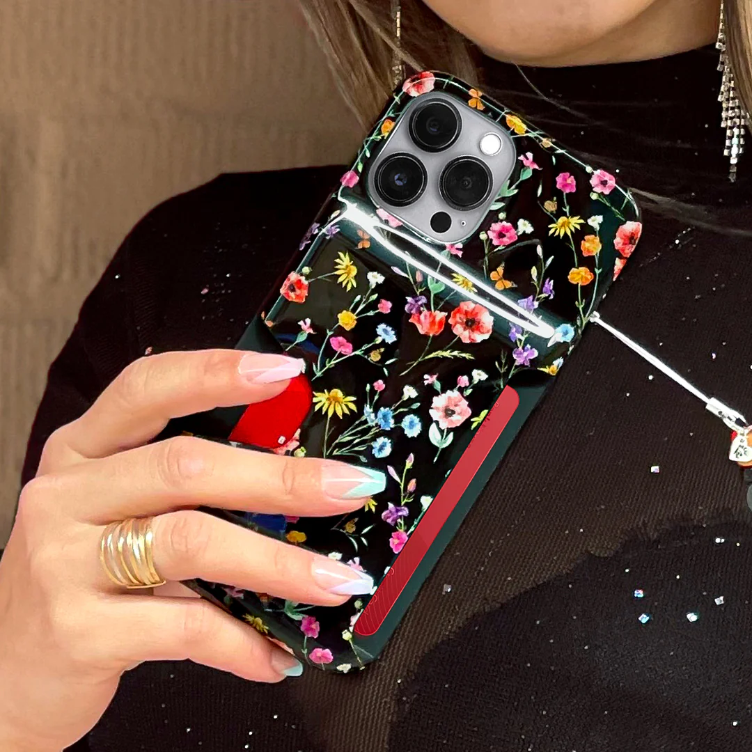 Black Wildflower iPhone Wallet Case - Image 50