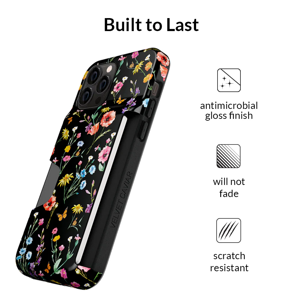 Black Wildflower iPhone Wallet Case - Image 56