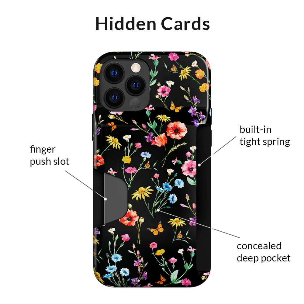 Black Wildflower iPhone Wallet Case - Image 60