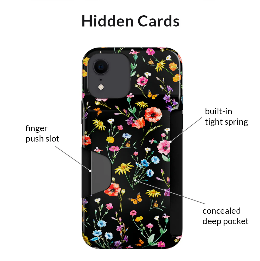 Black Wildflower iPhone Wallet Case - Image 68